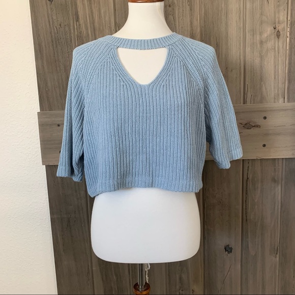 LA Hearts Powder Blue Crop Sweater - Picture 1 of 4
